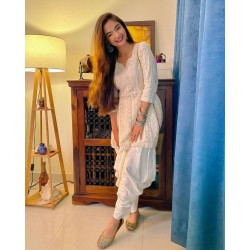 Stylish white color full stitch patiala suit